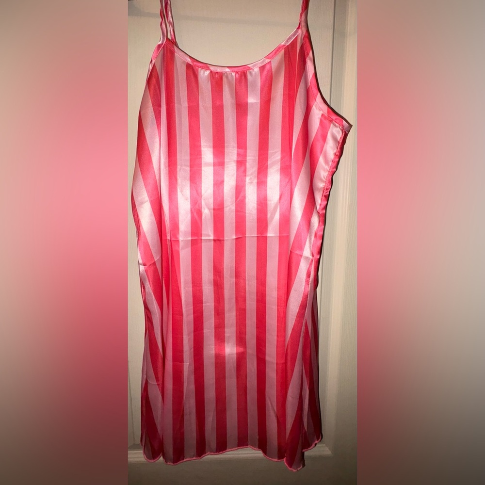 Pink Striped Satin nightgown Size Small ** was never worn**